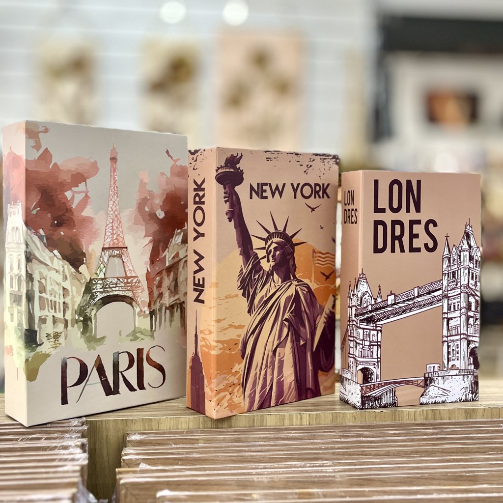 Kit caixa livro 3 peças - Paris, Nova York, Londres 