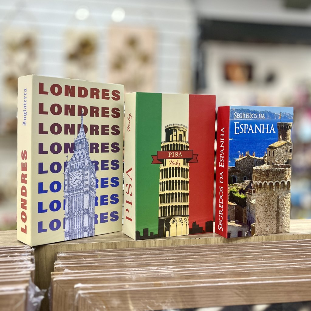 Kit caixa livro 3 peças - Londres, pisa, Espanha 