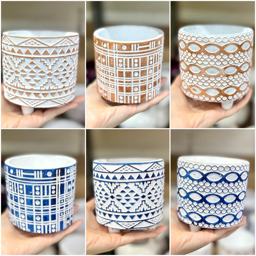 Vaso Cachepot em cimento estampas geométricas 