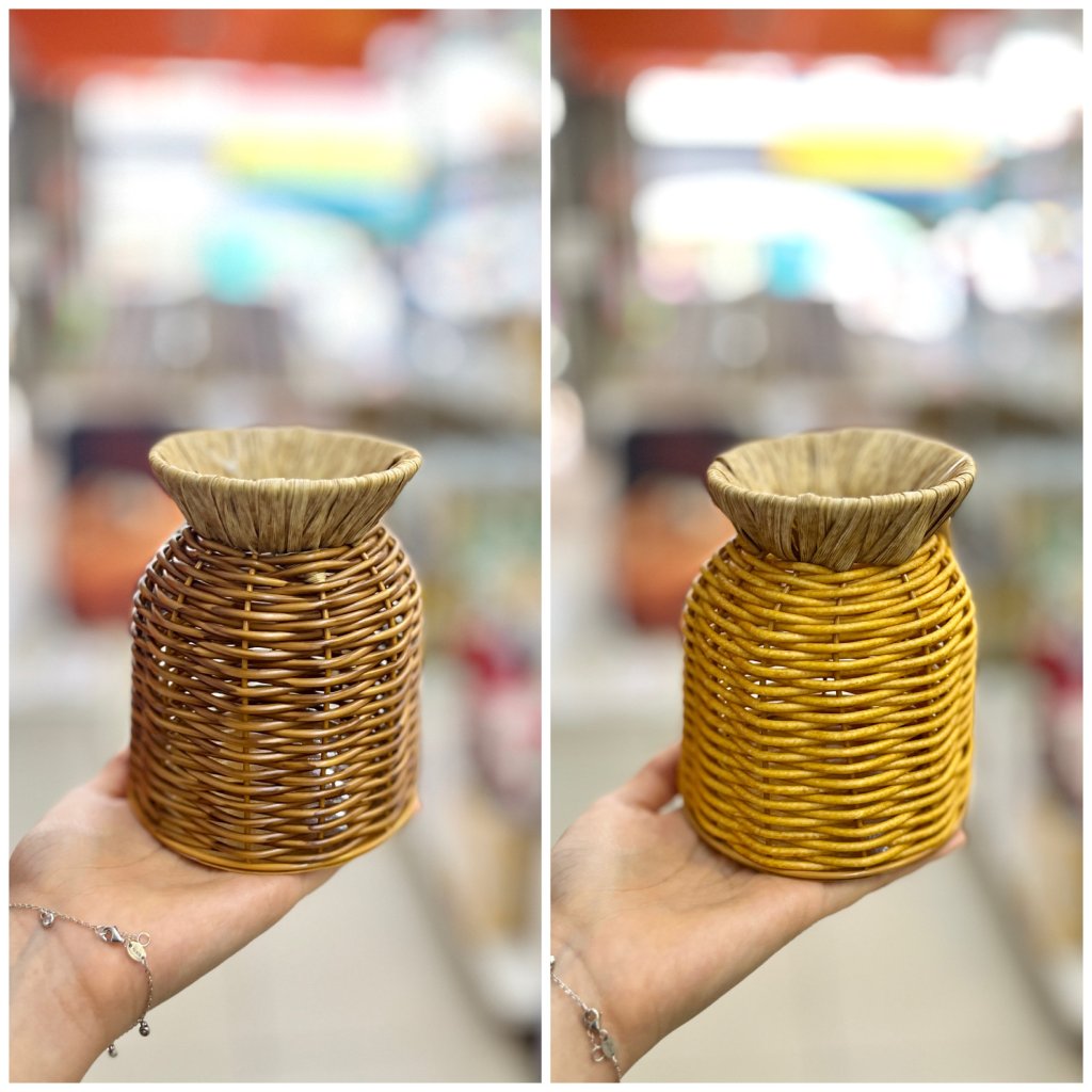 Vaso rattan com detalhe de palha 11cm X 13,5cm 