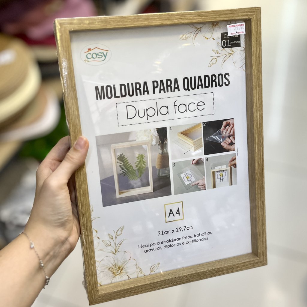 Moldura A4 dupla face com vidro 