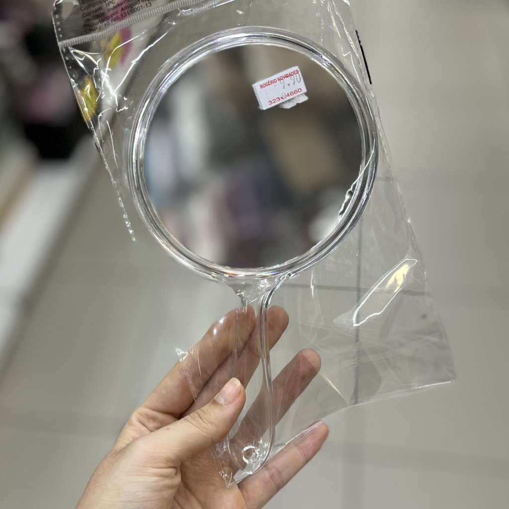 Espelho de mão moldura transparente 
