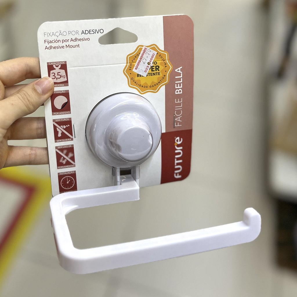 Suporte para papel higiênico fixação com adesivo 