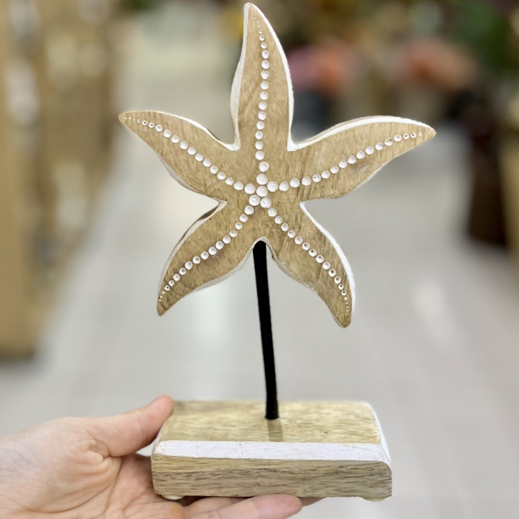 Escultura estrela do mar em madeira 20cm X 13cm X 5cm 