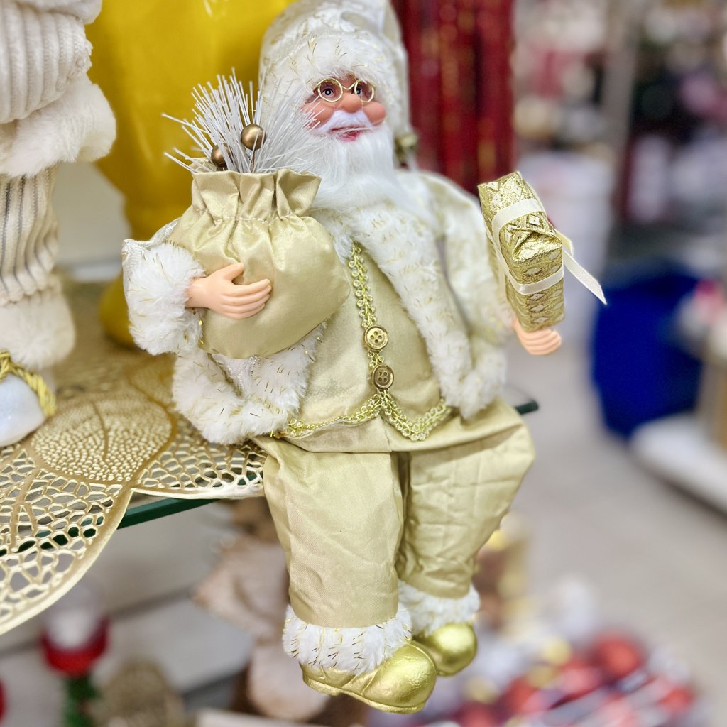 Papai Noel dourado sentado 35cm 