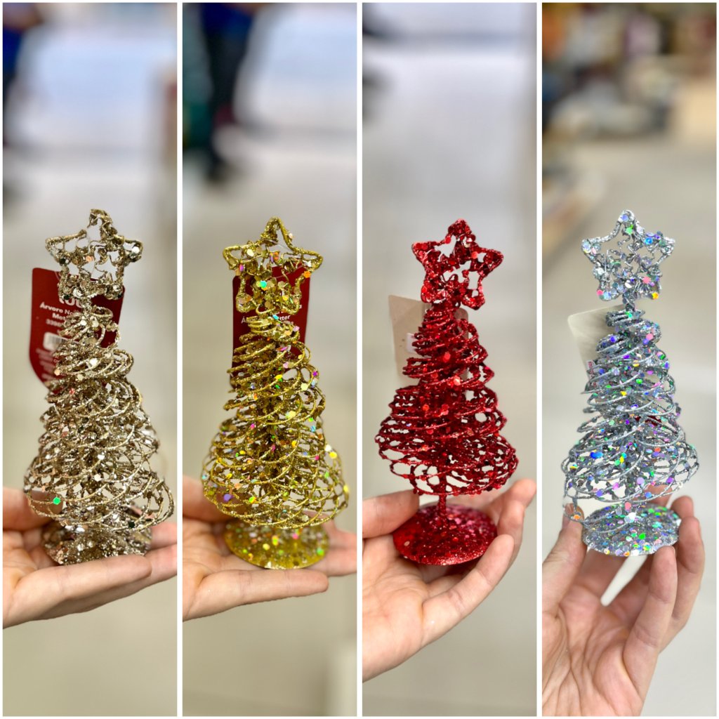 Enfeite mini árvore de Natal de metal Com Glitter 