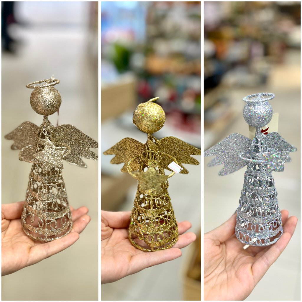Enfeite anjo em metal com Glitter 