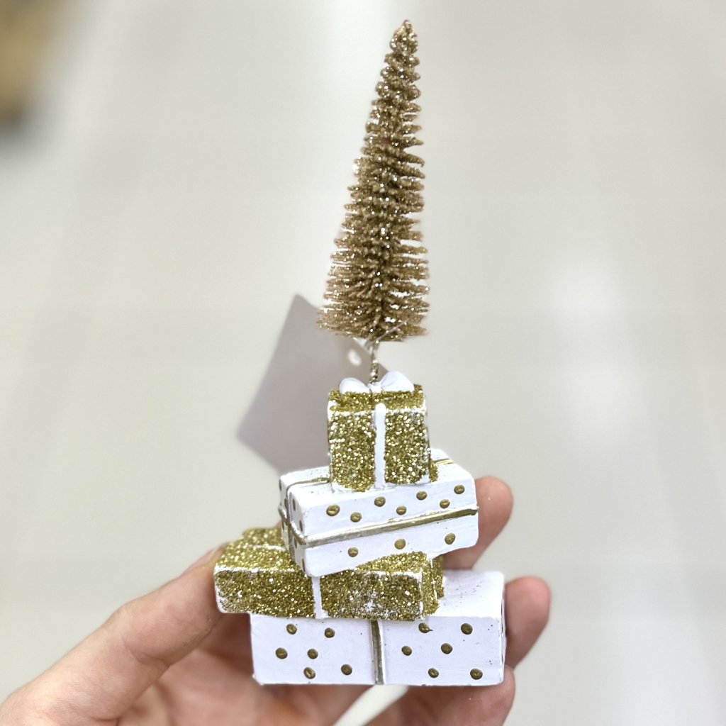 Enfeite de Natal presentes com Pinheiro Glitter dourado 