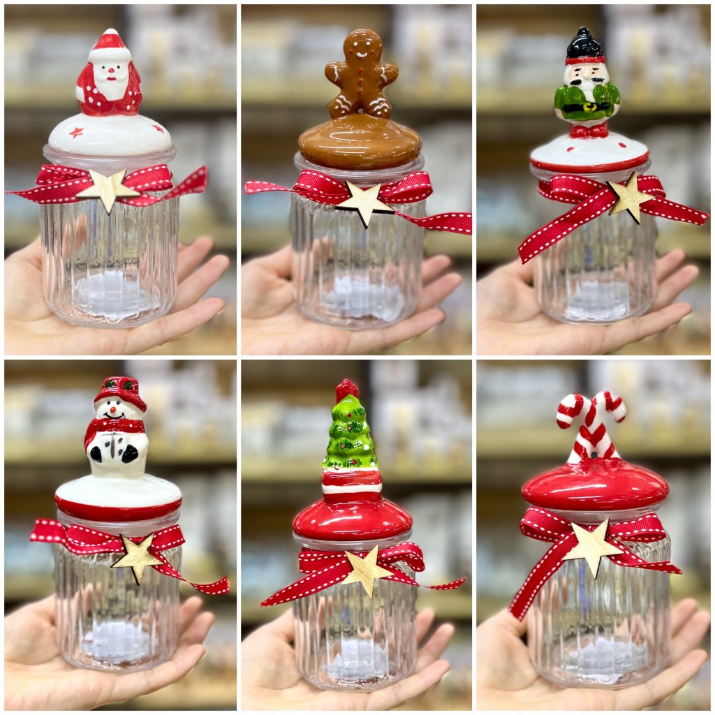 Pote de vidro com tampa hermética tema Natal 300ml