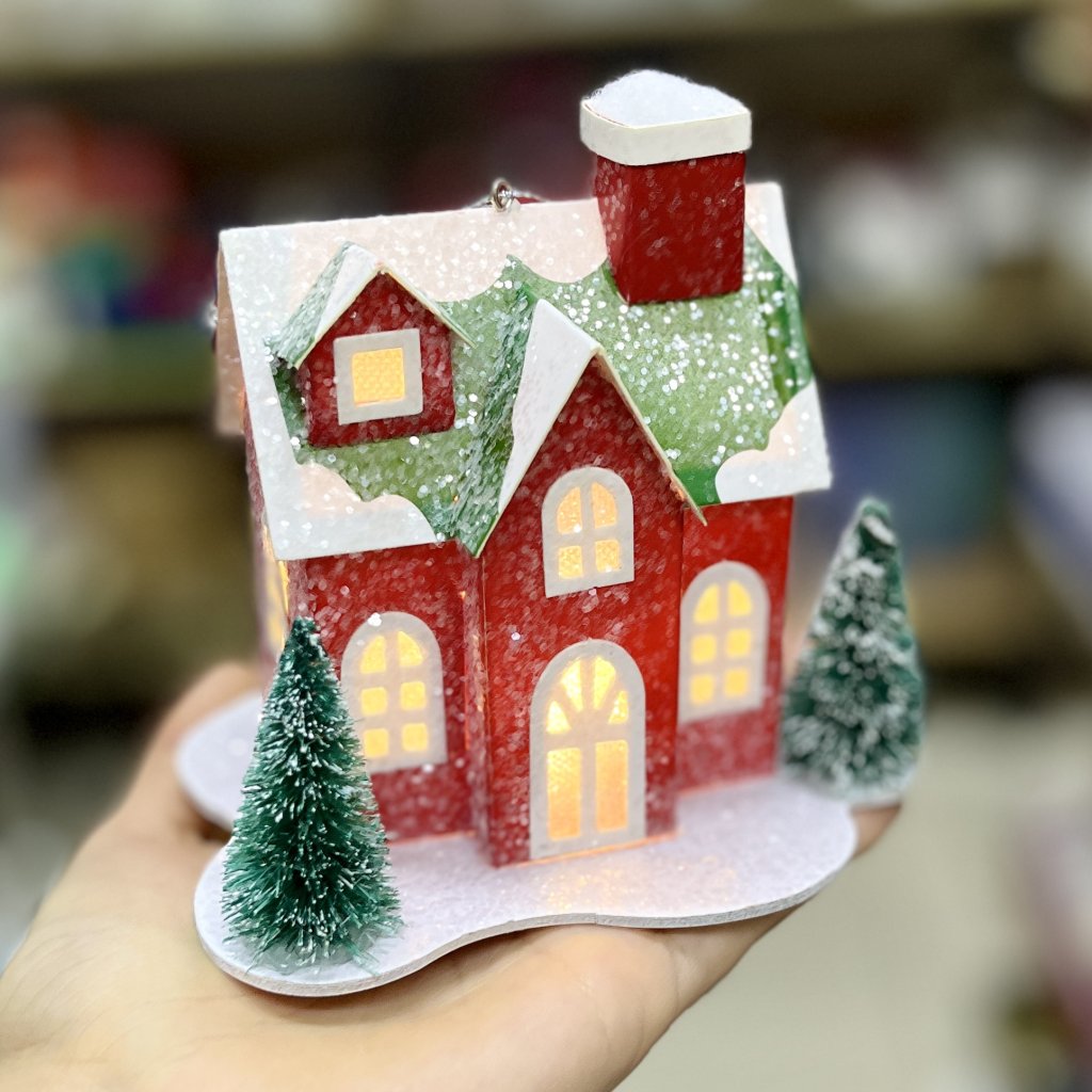 Enfeite casa nevada com Led 10cm X 9CM X 12CM 
