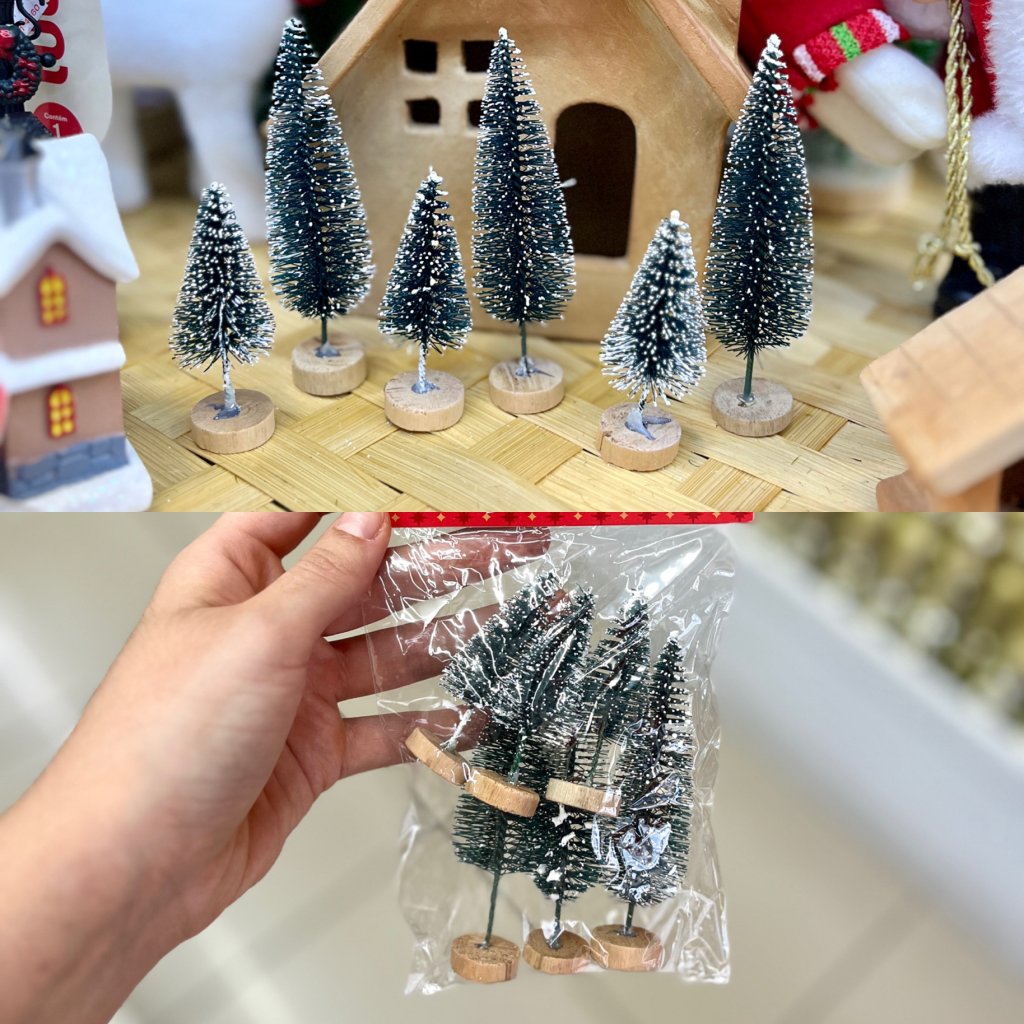Kit 6 mini Pinheiros nevados: 6,5cm e 9,5cm 