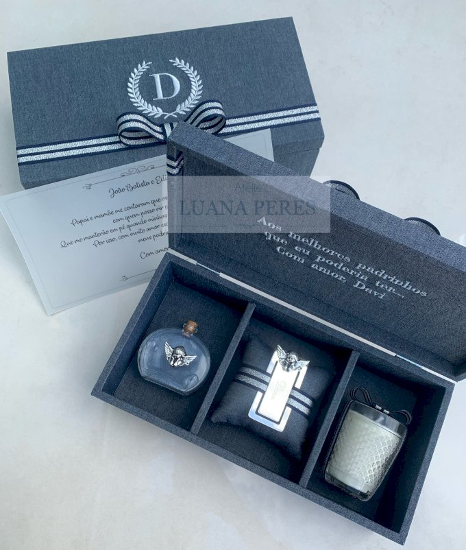 Caixa padrinhos azul jeans 