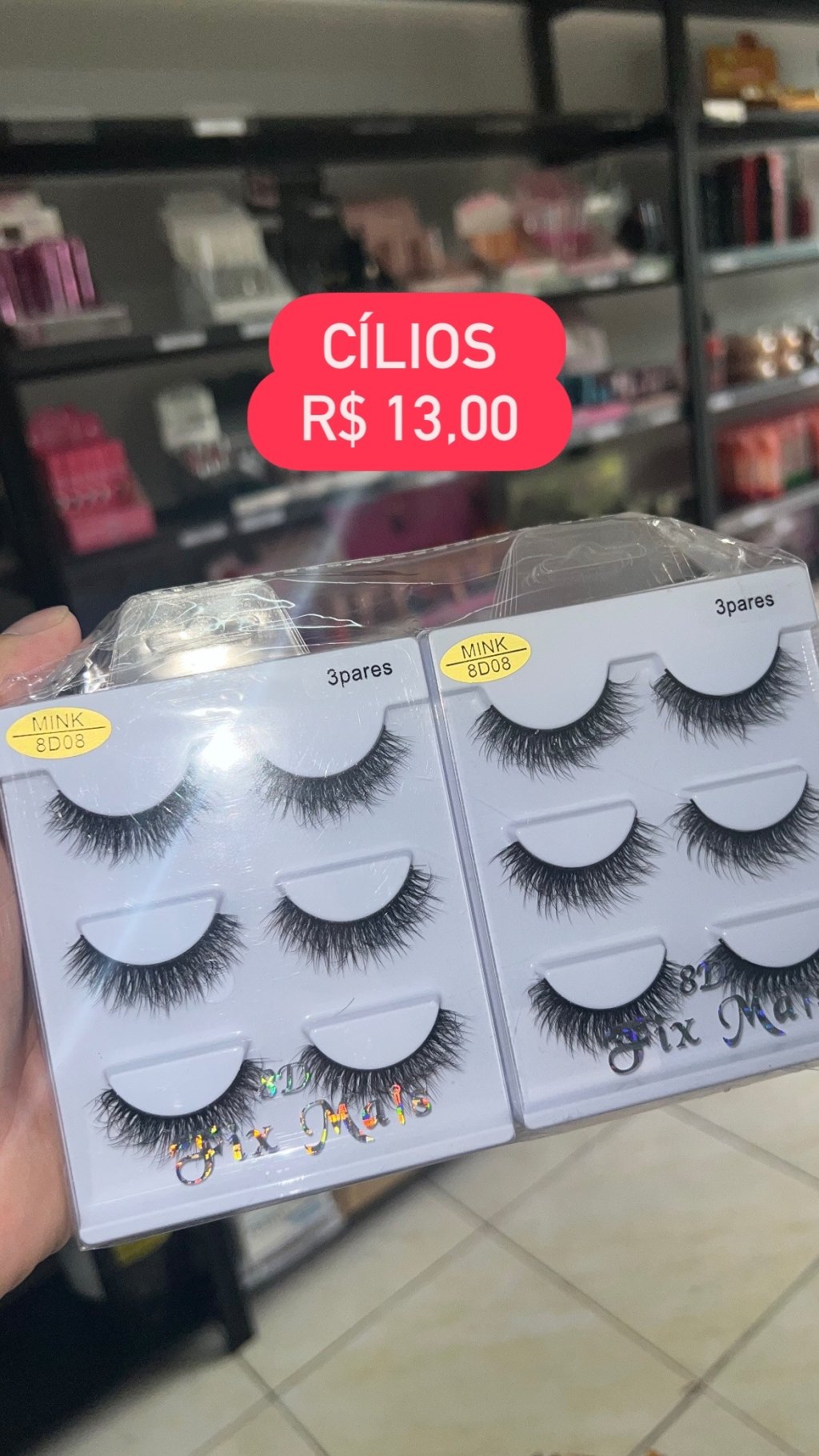 Cartela 3 pares de cílios postiço 