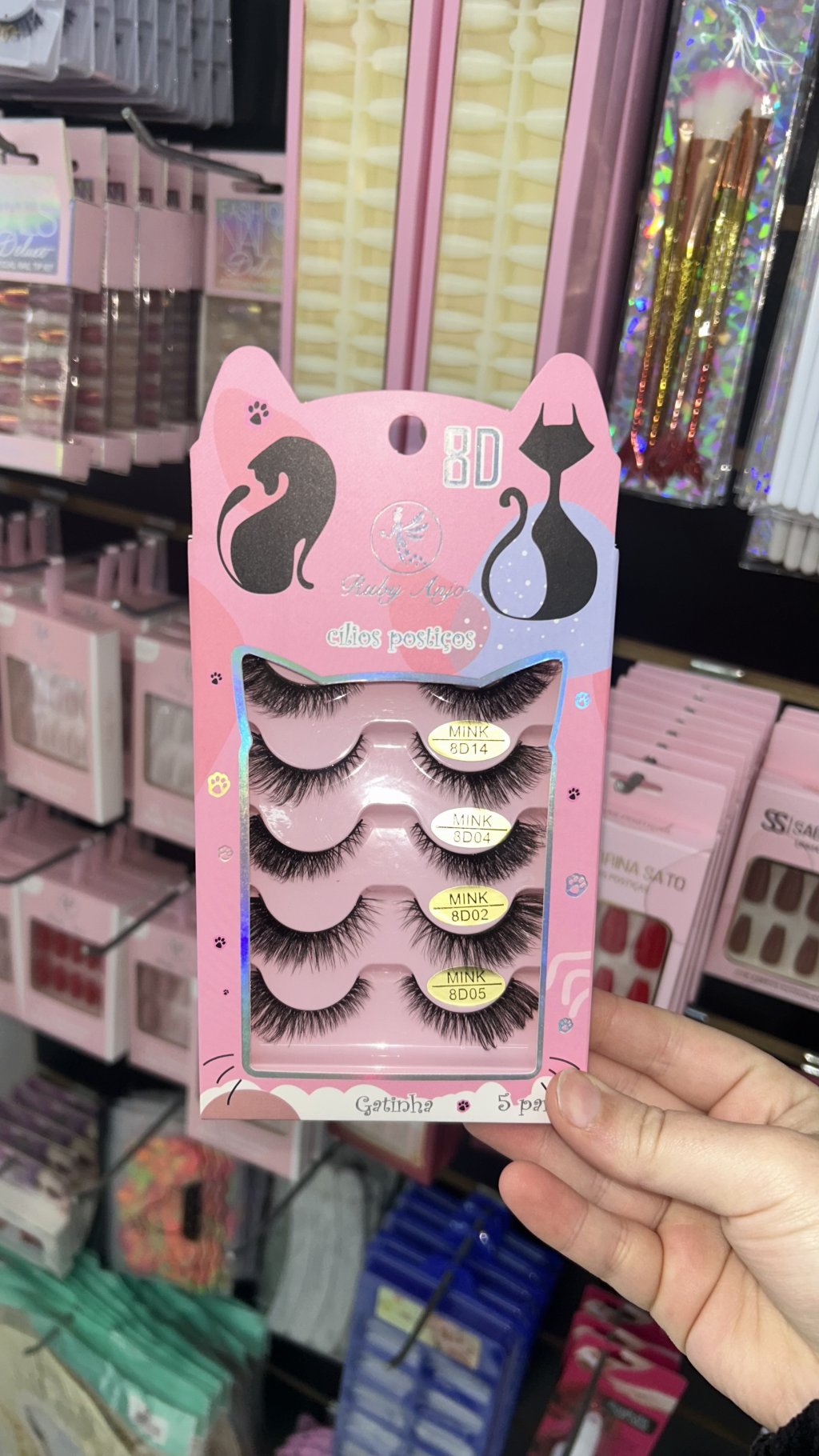 Cartela 5 pares cílios postiço gatinho