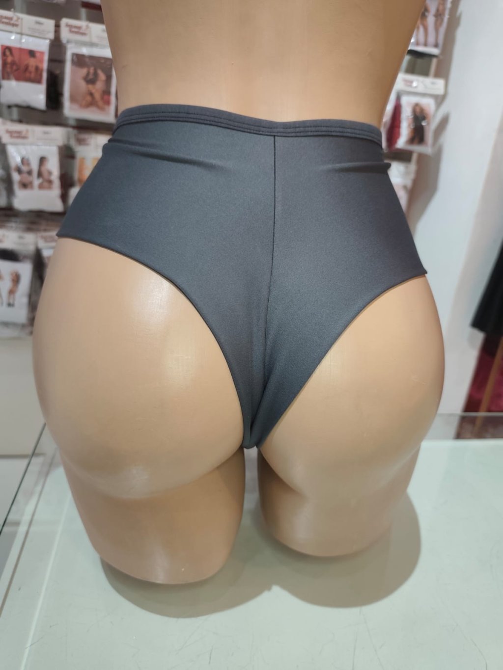 CALCINHA FIO DUPLO CÓS ALTO - CINZA
