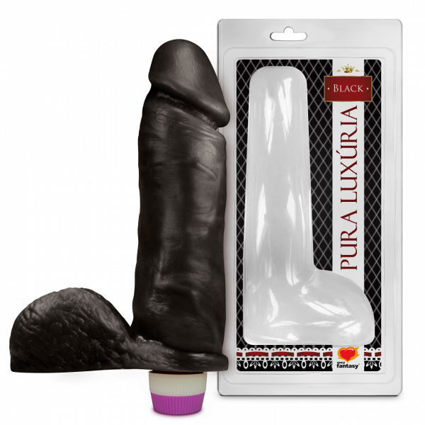 ºPênis Realístico Preto Com Escroto e Vibro - 20,5cm X 4,7cm -PCP031- 7898540502589