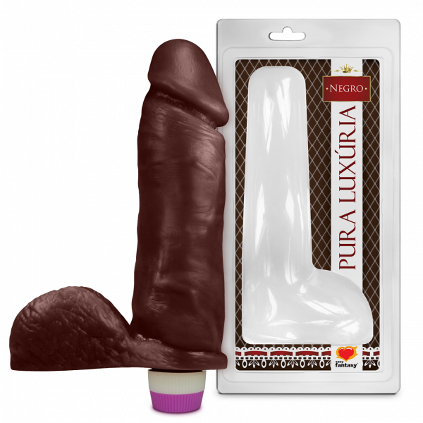 °Pênis Realístico Negro Com Escroto e Vibro - 20,5cm X 4,7cm -PCN031- 7898540505405