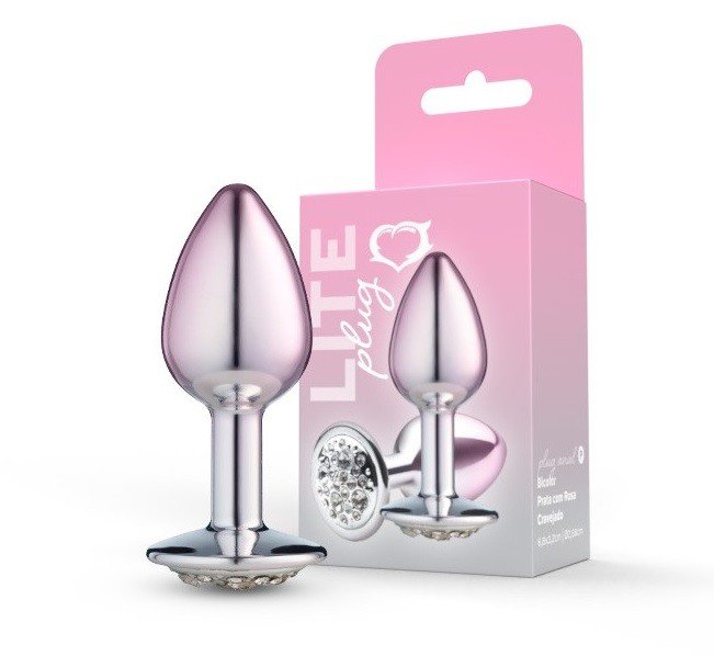 ºLite Plug Bicolor P Prata com Rosa Cravejado -270- 7898540506105