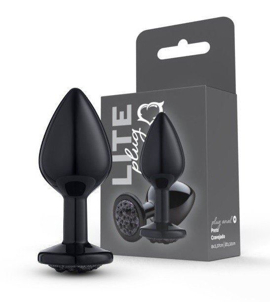 ºLite Plug Preto M Cravejado Pedra Preta -273- 7898540506037