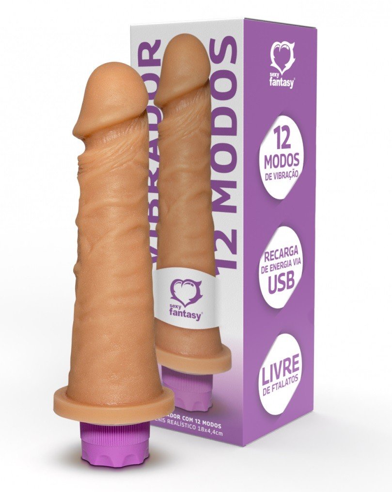 ºPênis Realístico com Vibrador 12 Modos | recarregável USB - 18 x 4,4 cm -PCR019- 7898509542731