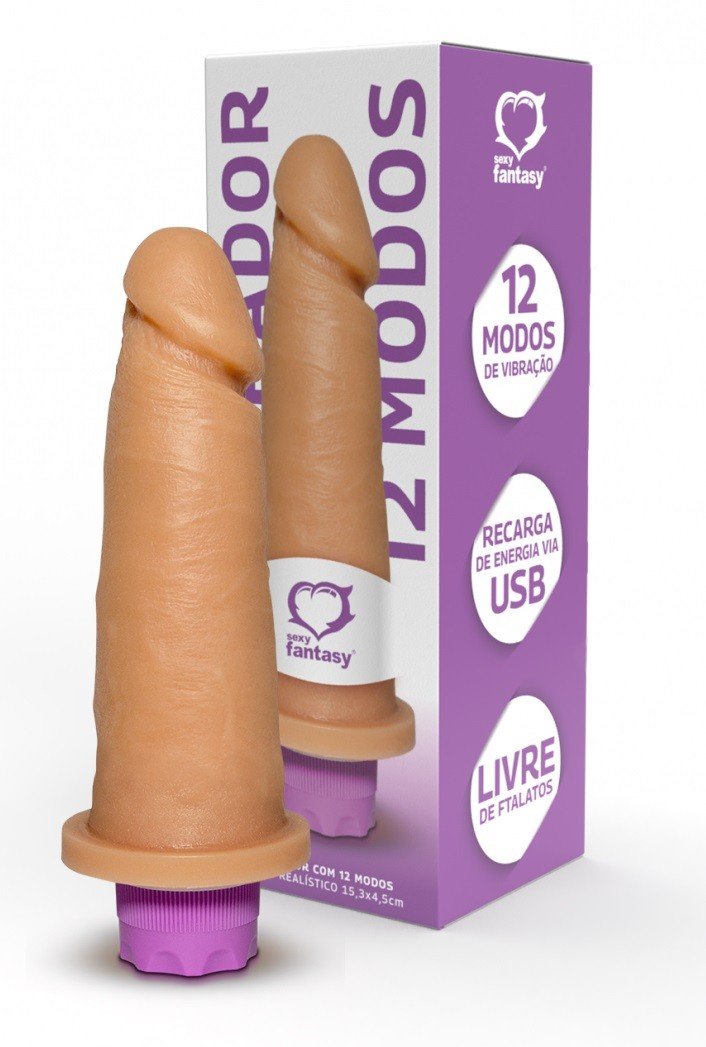 ºPênis Realístico com Vibrador 12 Modos | USB - 15,3 x 4,5 cm -PCR010- 7898509548337