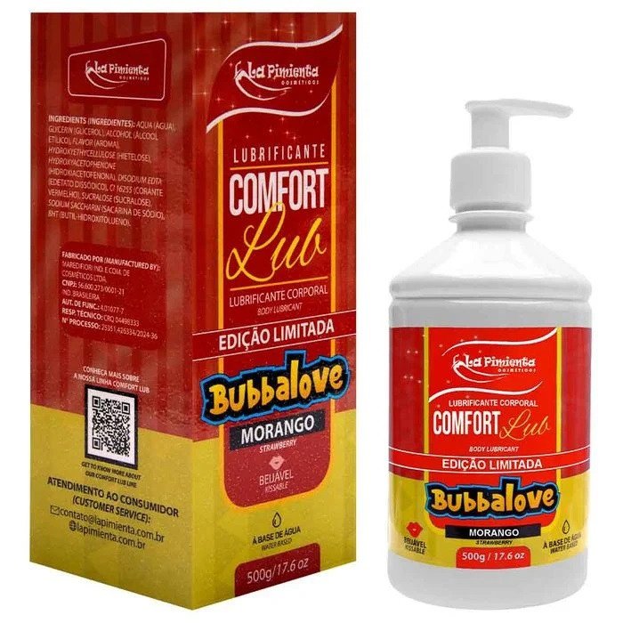 °LUBRIFICANTE LOVE LUB BUBBALOVE 500G - MORANGO