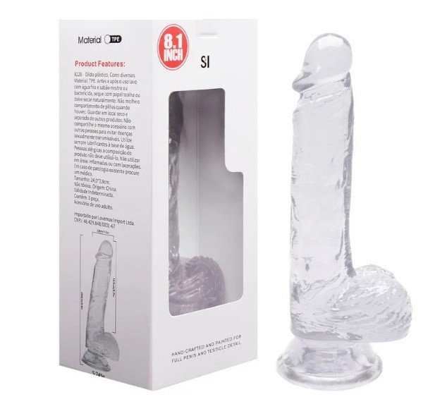 *PÊNIS DE SILICONE TRANSPARENTE REALÍSTICO COM VENTOSA 20,5x3,8cm