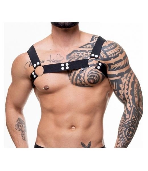 ºHARNESS ELASTICO PRETO COM ARGOLAS E DETALHE PRETO HE013B