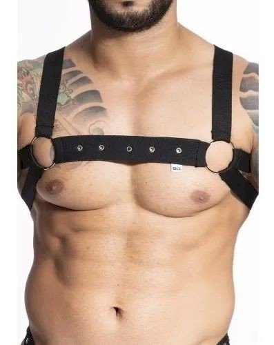 ºHARNESS ELASTICO PRETO COM ILHOS E ARGOLA DE METAL HE011