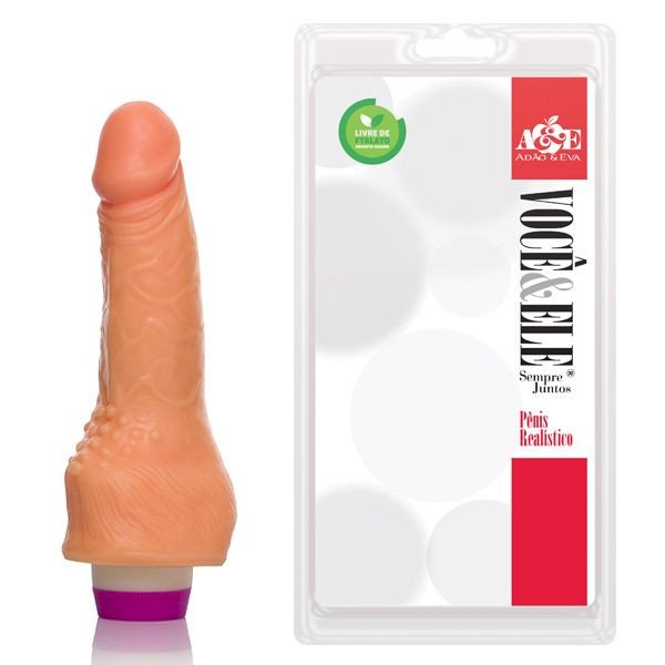 ºPrótese com massageador e vibrador 14,5x3,5 cm - Adão e Eva 