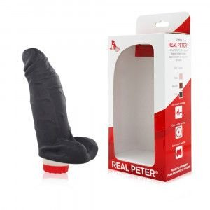 °PRÓTESE PENIANA GORDINHO SACANA PRETO C/ ESCROTO E VIBRO - Real Peter 