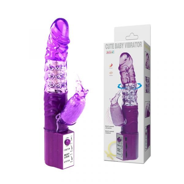 ºVIBRADOR ROTATIVO COM PÉROLAS LOBO LILÁS 18,5 X 3 CM