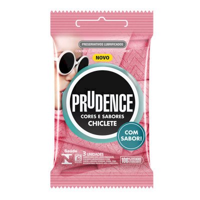 ºPRESERVATIVO MASCULINO LUBRIFICADO CHICLETE PRUDENCE CORES E SABORES PACOTE 3 UNIDADES