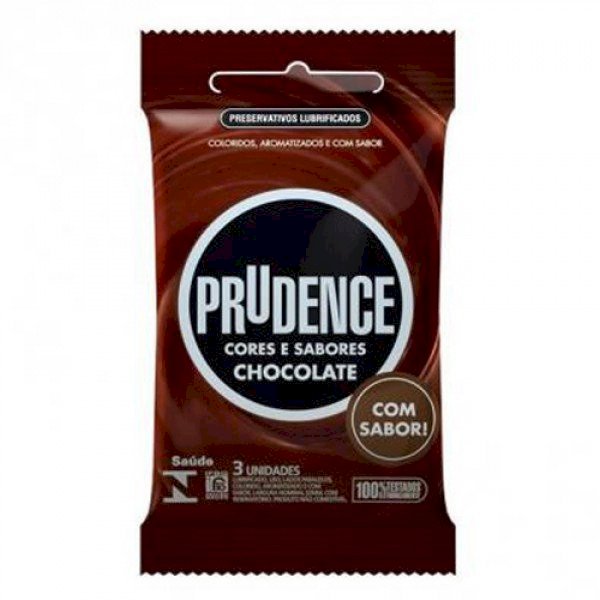 ºPRESERVATIVO MASCULINO LUBRIFICADO CHOCOLATE PRUDENCE CORES E SABORES PACOTE 3 UNIDADES
