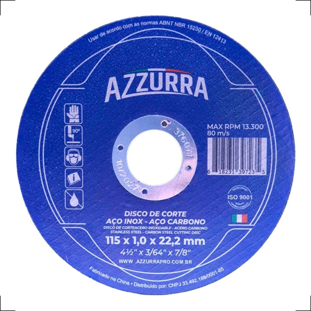 DISCO DE CORTE INOX AZZURRA 115X1,0X22,2