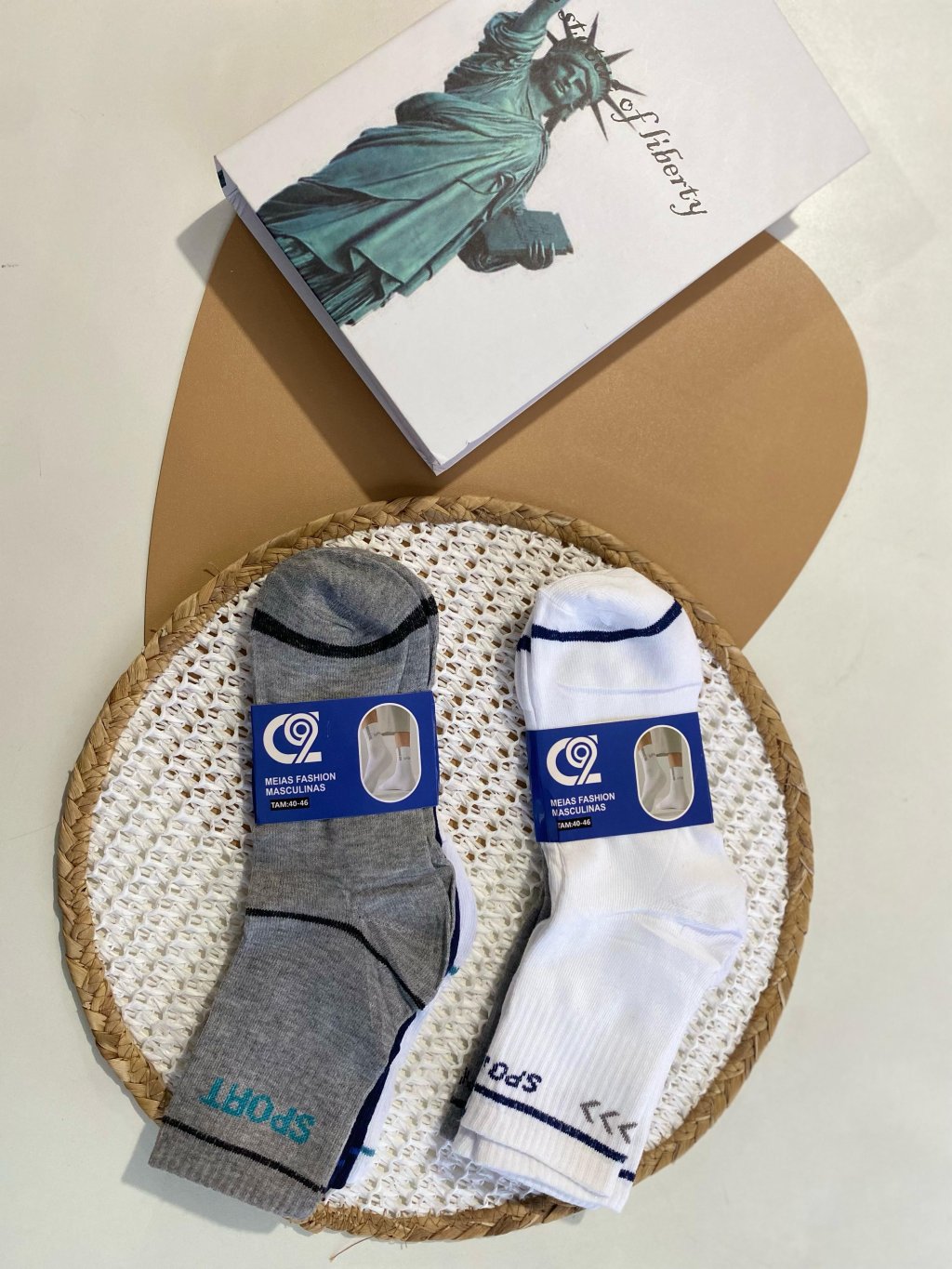 Meia masculina cano longo kit 3 pares