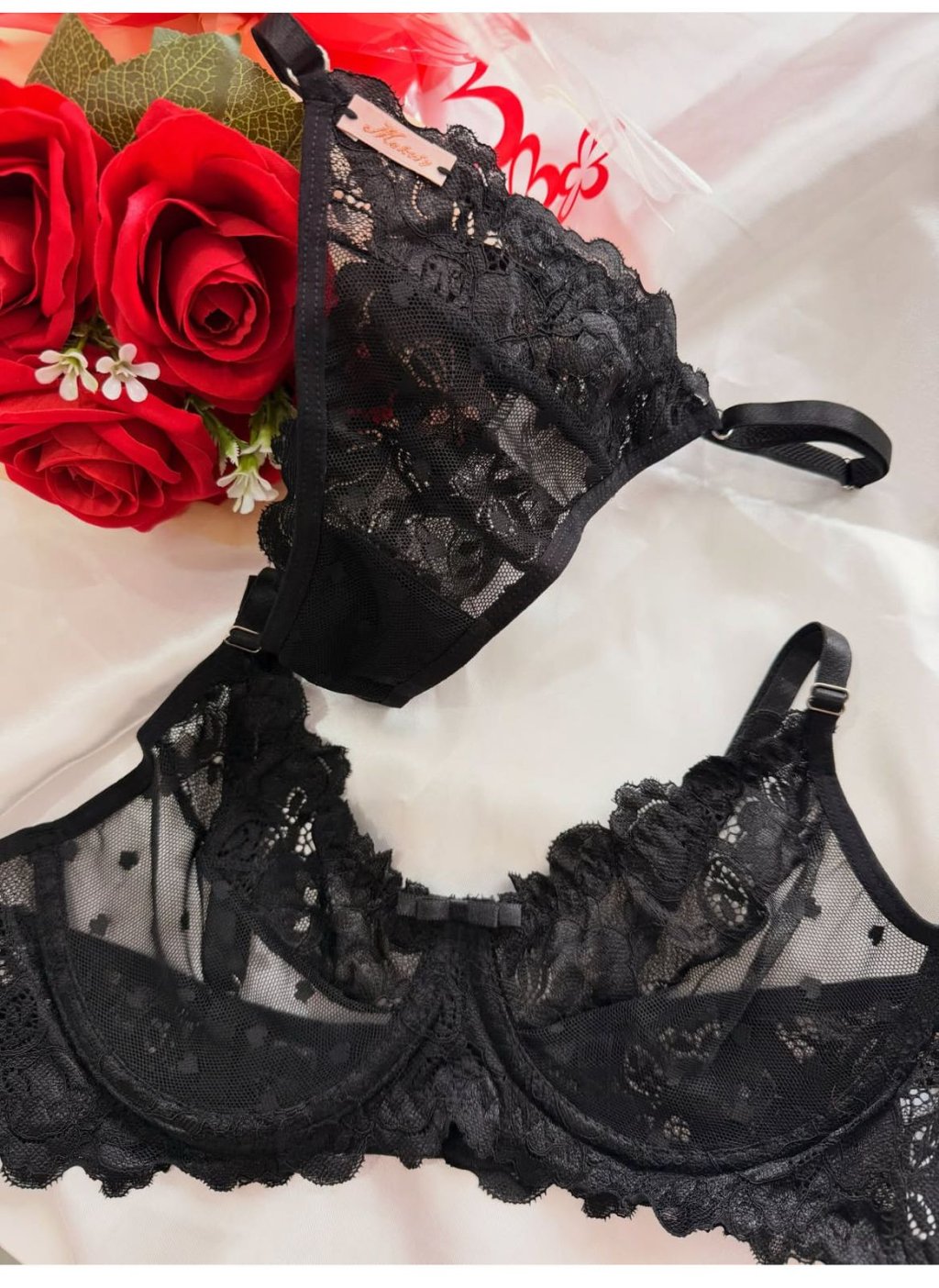 Conjunto  Tulê coração s/ bojo