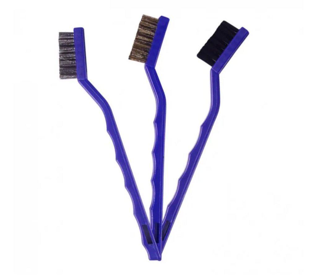 Kit com 3 Escovas para Detalhamento Automotivo (Nylon, Latão e Aço Inoxidável) Vonixx
