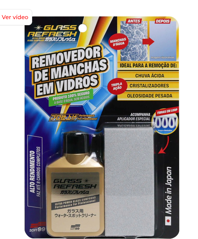 GLASS REFRESH | DESCONTAMINANTE E REMOVEDOR DE MANCHAS EM VIDROS SOFT99 