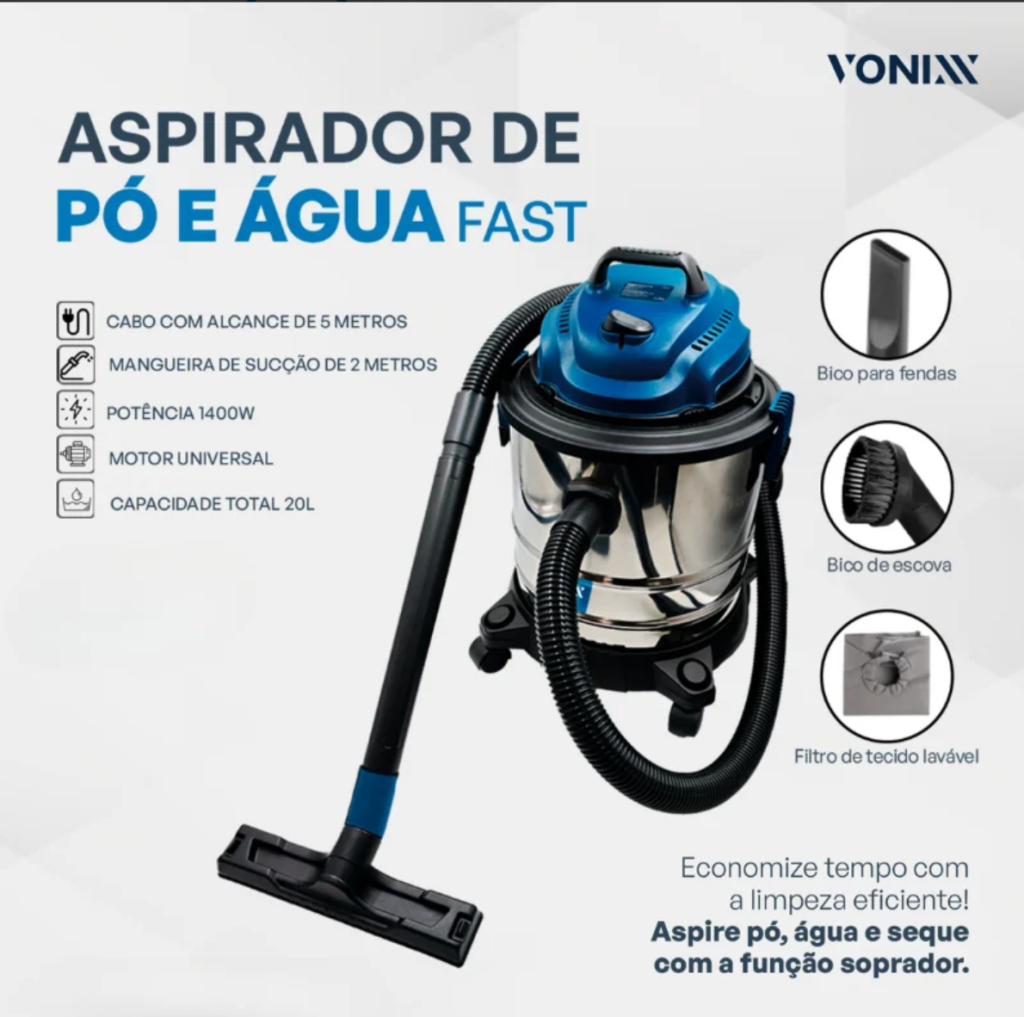 ASPIRADOR DE PO E AGUA VX 20L FAST 220V VONIXX