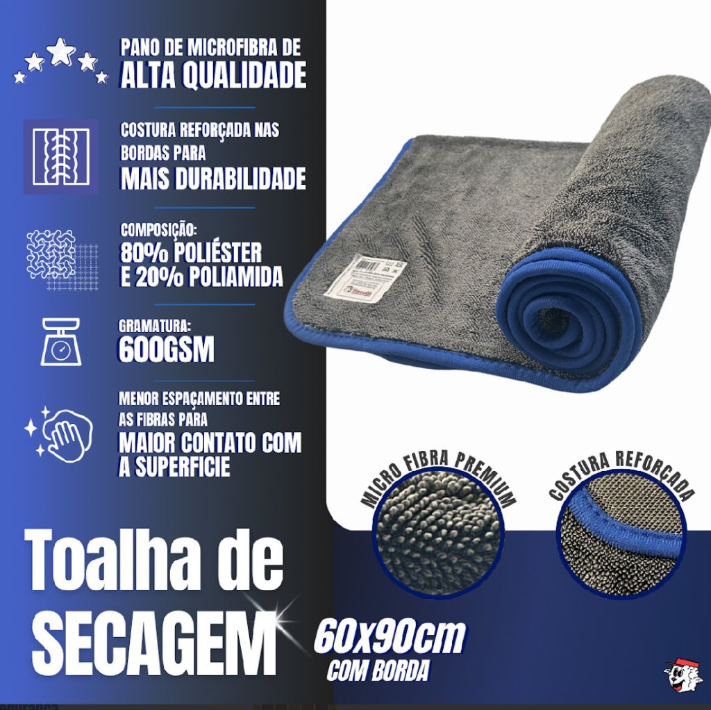 Toalha de secagem Premium Cinza 60x90cm 600gsm Lincoln