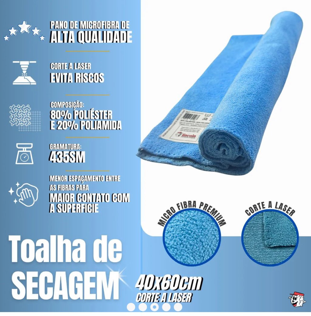 TOALHA DE MICROFIBRA PARA SECAGEM 40X60 AZUL 435 GSM LINCOLN