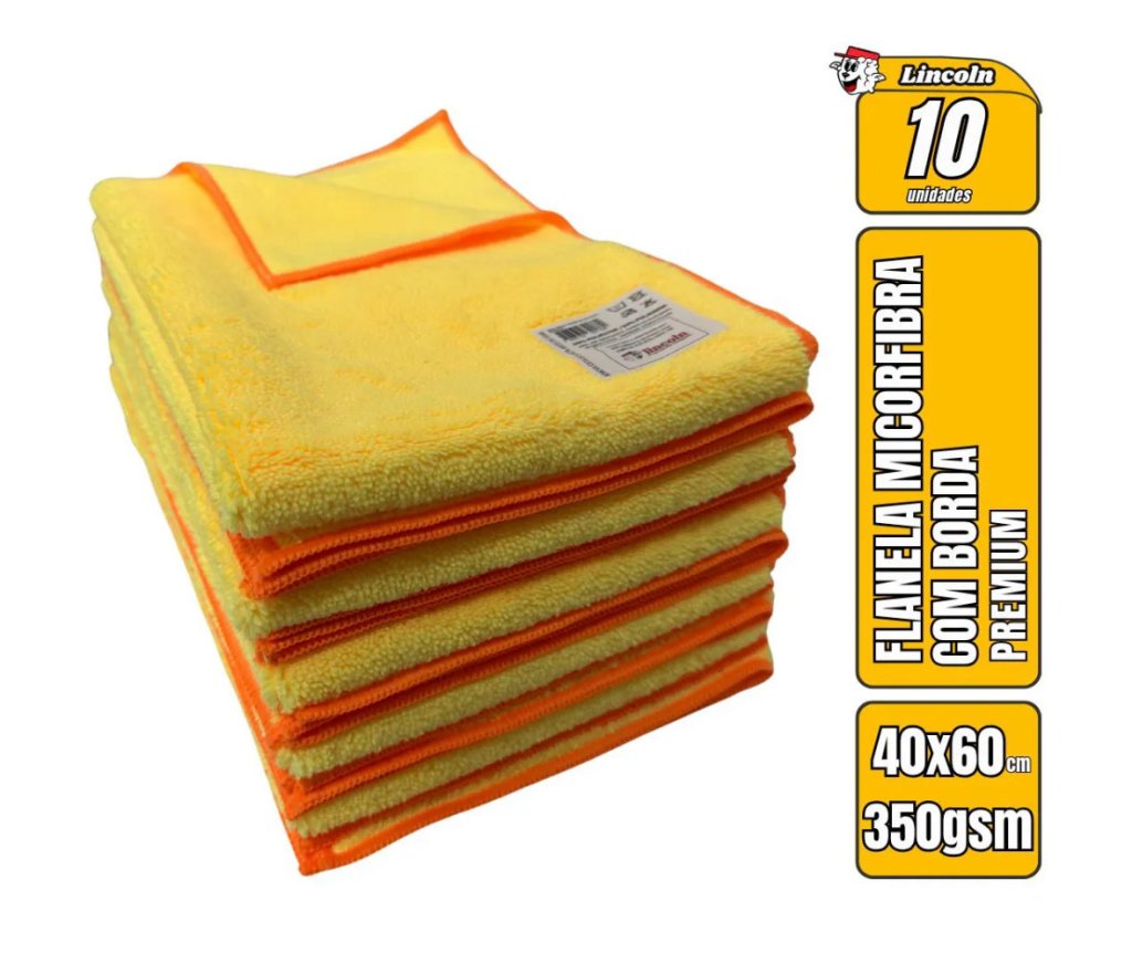 KIT 10 PANOS DE MICROFIBRA 40X60 AMARELO 350 GSM LINCOLN