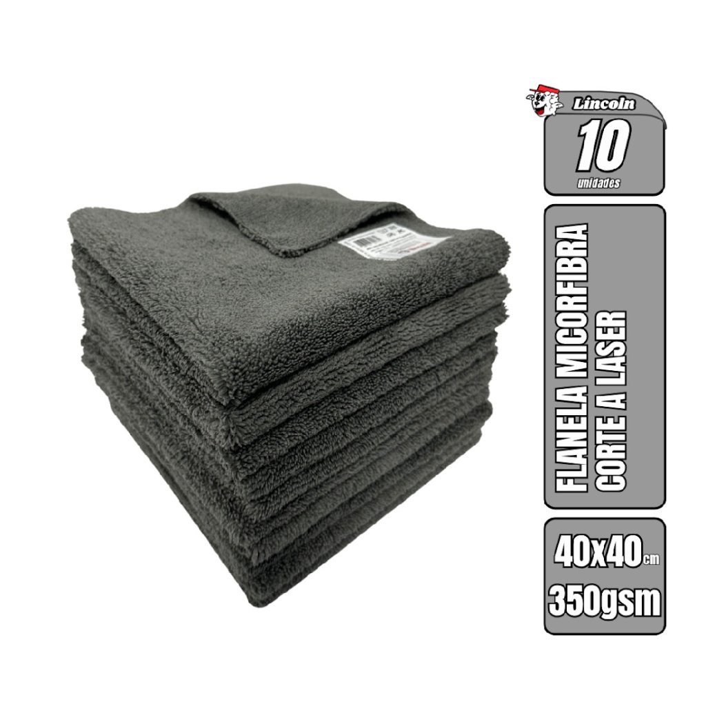 KIT 10 PANO MICROFIBRA CINZA 40X40 350GSM LINCOLN