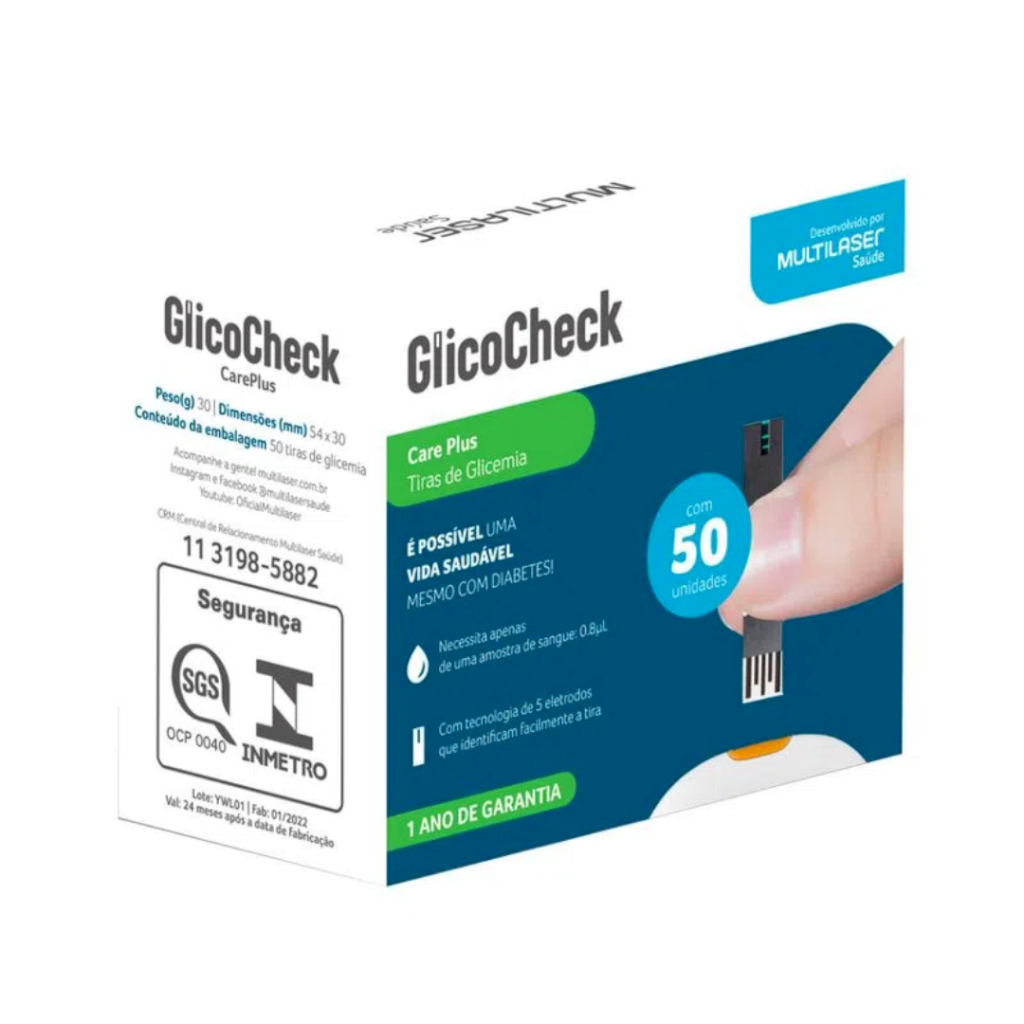 TIRAS PARA TESTE GLICEMIA CARE PLUS GLICOCHECK - MULTILASER