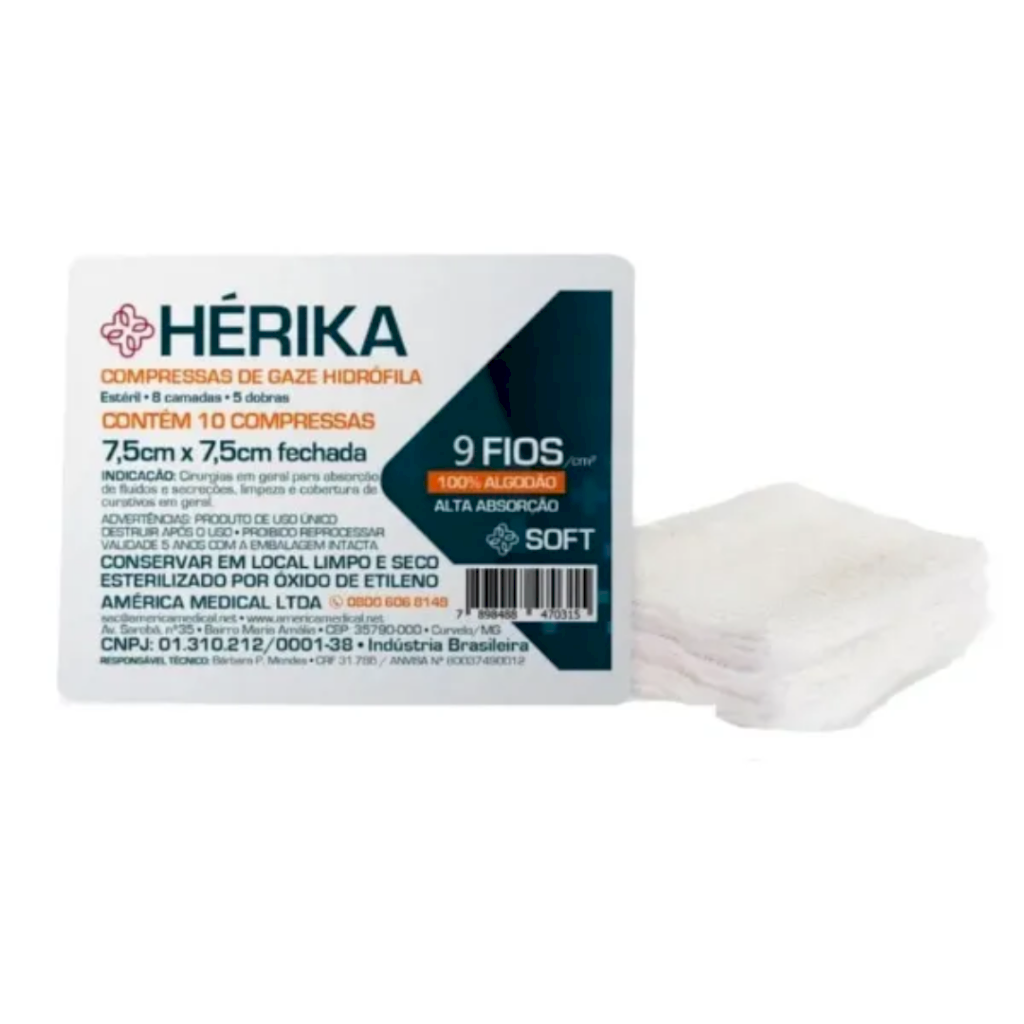 COMPRESSAS DE GAZE 9,11 E 13 FIOS- HÉRIKA