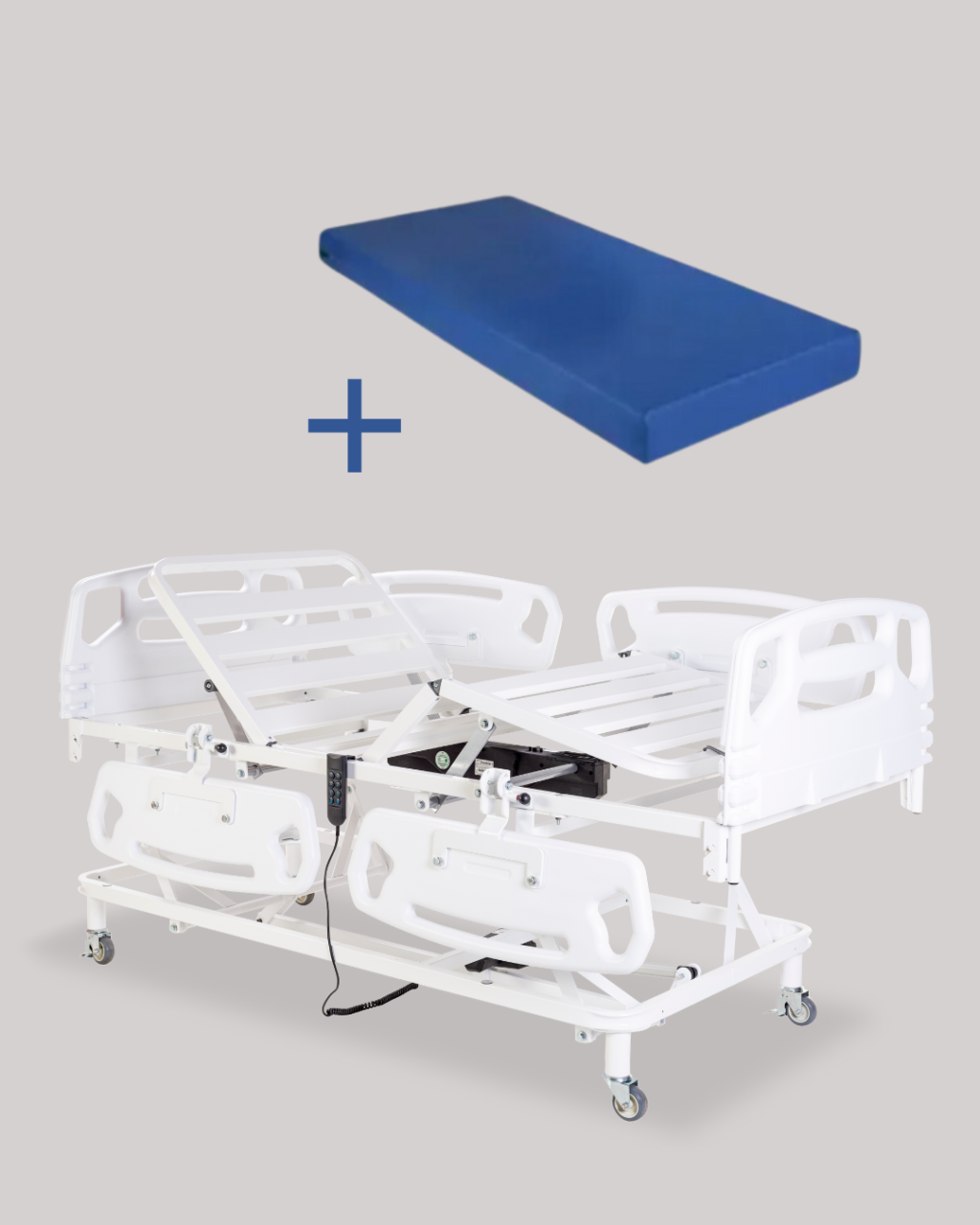 CAMA HOSPITALAR EVOLUTION ELEV STEEL 089X198 + KIT RODIZIO P/ GUINCHO + COLCHÃO COM CAPA DE COURVIN DENSIDADE 33