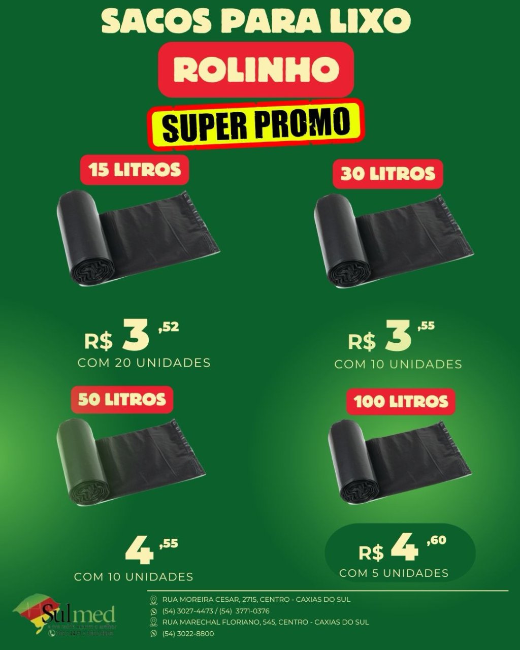 Saco Para Lixo (Rolinho) 15L-30L-50L-100L