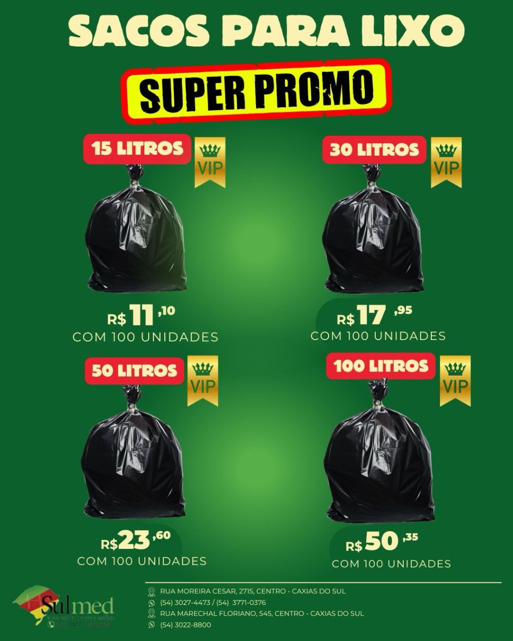 SACO PARA LIXO ABNT 15L-30L-50L-100L-130L