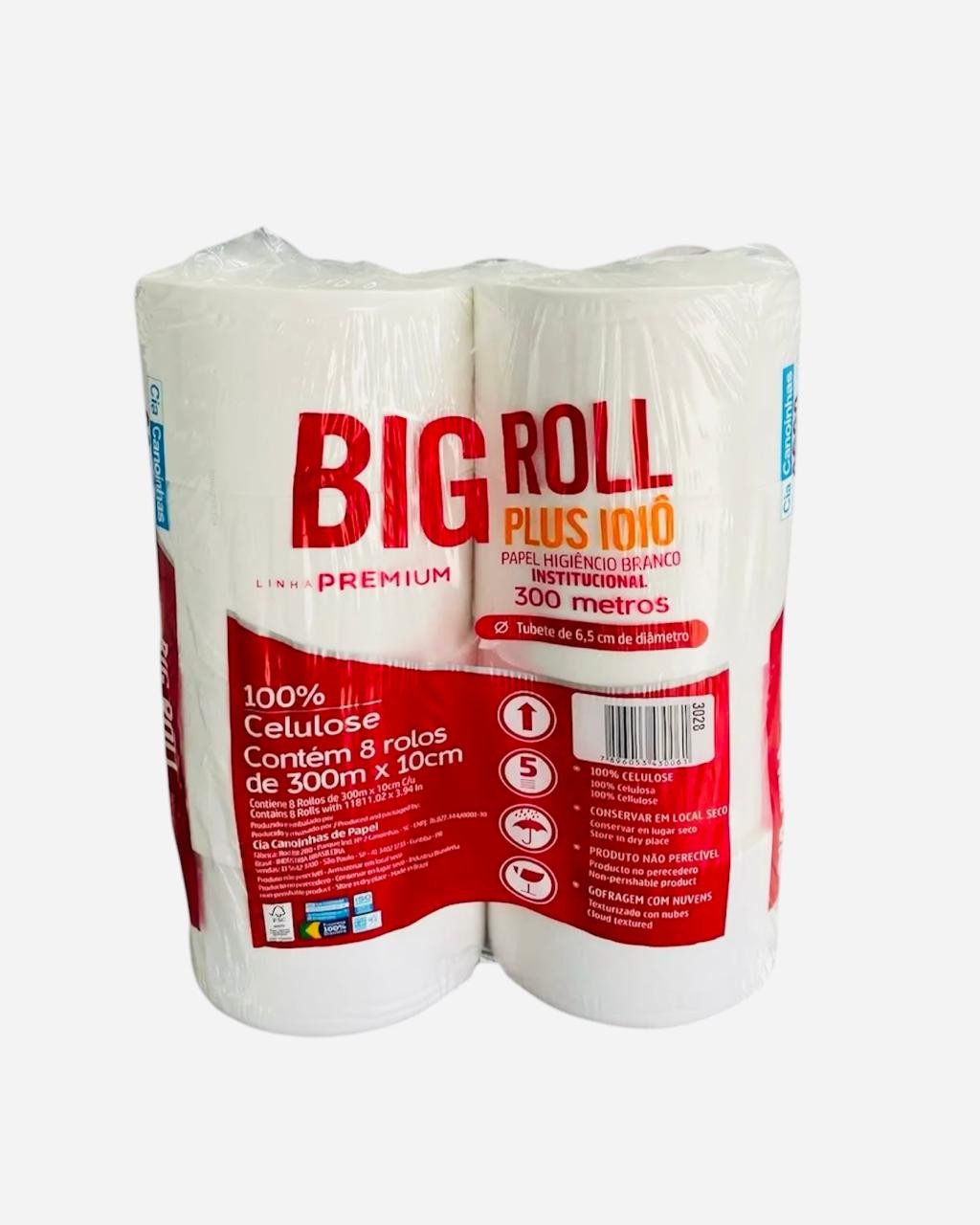 PAPEL HIGIENICO ROLAO SUPER BRANCO 300 METROS 10CM  CANOINHAS FARDOS C/8ROLOS BIG ROLL